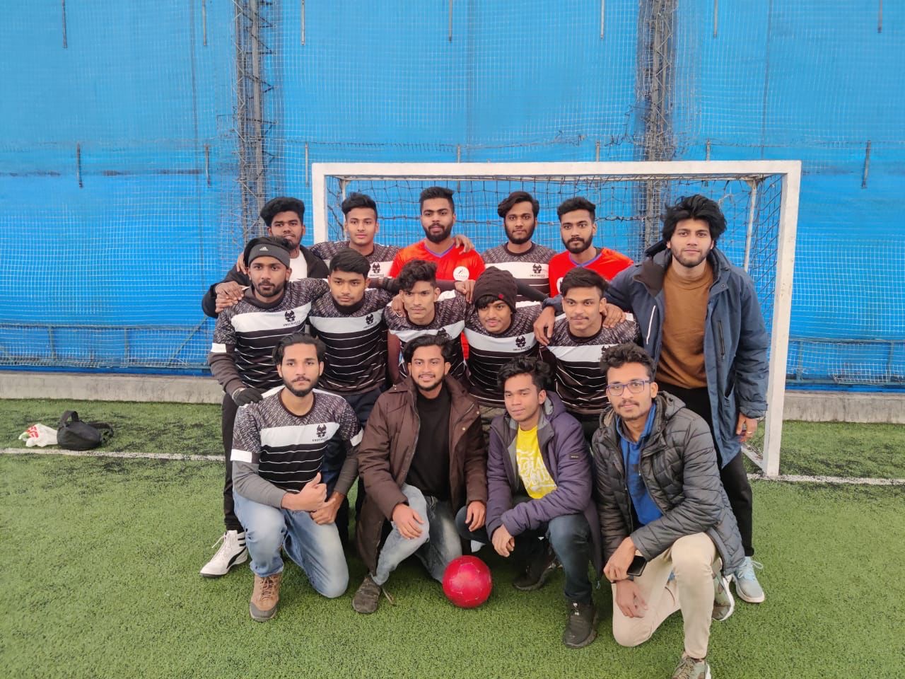 Indoor football tournament — our boys at the goal post