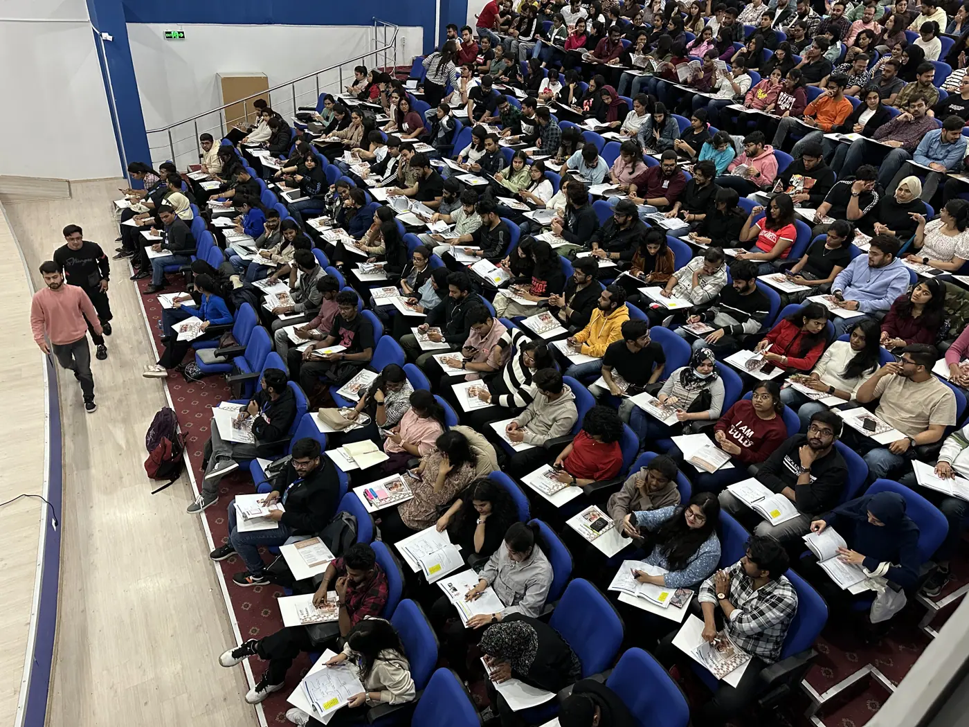Hundreds of students in focused study — exclusive FMGE prep session